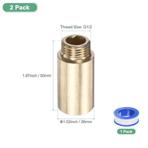 M METERXITY Shower Head Extension Arm, Brass G1/2 Male to Female Extension Pipe Fitting Adapter with PTFE Thread Seal Tape for Shower/Faucet, Pipe Plumbing Coupler 1.97"/50mm 2-Pack - size: 1.97"/50mm