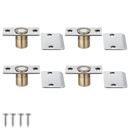 JQK Closet Magnetic Door Ball Catch Hardware, 430 Stainless Steel Catch Adjustable with Strike Plate, Polished Steel Finish 4 Pack, HBC120-BN-P4 - color: Chrome, size: Magnetic 4 Pack
