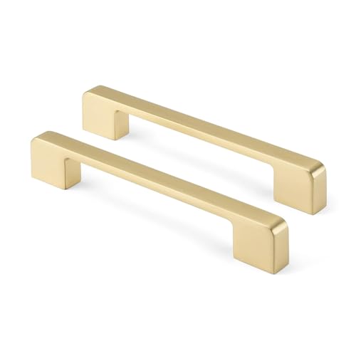 Rergy Cabinet Pulls Kitchen Handles for Cabinets, 10Pack Gold 5inch Hole Center, Square Drawer Hardware Zinc Alloy Dresser Handle for Cupboard - color: Brushed Gold, size: 5"/128MM Hole Center