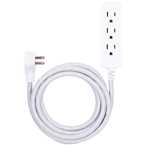 GE 3-Outlet Power Strip Surge Protector 8 Ft Braided Extension Cord with Multiple Outlets Grounded Flat Plug ETL Listed White 38433,(Pack of 12) - size: 8 Ft (Pack of 12)