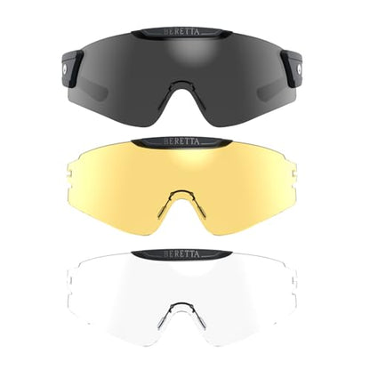 Beretta Intermask Wraparound Design Adjustable Protective Shooting Eyeglasses with Interchangeable Lenses (3 Colors per Pack) - color: Fume & Neutral & Yellow