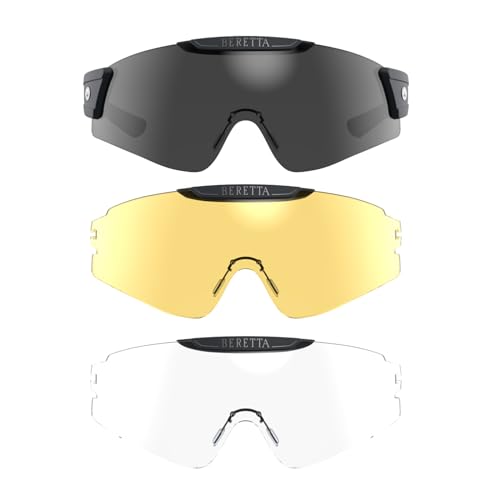 Beretta Intermask Wraparound Design Adjustable Protective Shooting Eyeglasses with Interchangeable Lenses (3 Colors per Pack) - color: Fume & Neutral & Yellow