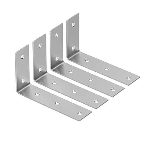 YUMORE Shelf Bracket, 7 Inch L Brackets Heavy Duty, Stainless Steel Shelf Supports Wall Mounted for Floating Shelves, 4 Pack - color: Brushed Nickel, size: 7"x4"x1.8"