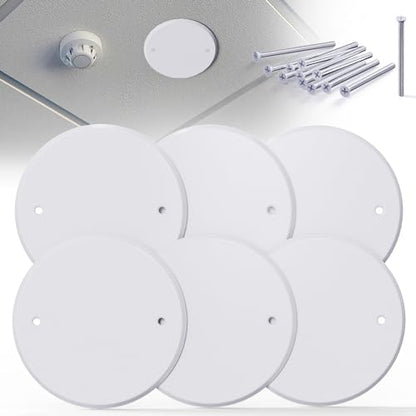 6 Pcs Smoke Detecte Cover Plate, 5 Inch Metal Round Blank Ceiling Cover Plate, Junction Box Covers For Outlet And Wall Light Hole, Electrical Box Covers With Hole Spacing 3.5 Inch - color: 6 PCS