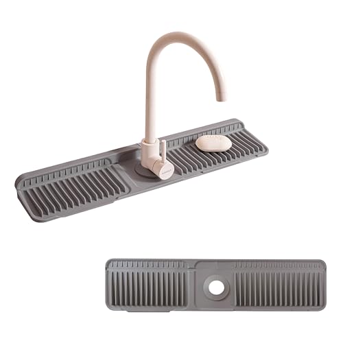ZJWZLG Faucet Mat for Kitchen Sink, 24"X5.5" （Grey）Silicone Sink Protector with 7° Slope & Customizable Hole, Stops Splashes & Drains Water Fast - color: Gray, size: 24" x 5.5"
