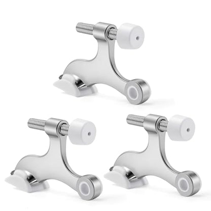 Azureal Door Stopper Hinge 3P, Adjustable Heavy Duty Hinge Door Stopper, 2-1/2" x 1-3/4'' Hinge Pin Door Stop with White Rubber Bumper Tips, Satin Nickel