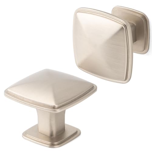 Brushed Nickel Cabinet Knobs Nickel Drawer Knobs, 10 Pack 1-1/4 Inch, 1990 Square Single Hole Cabinet Pulls for Kitchen Cabinets Drawers Bedroom Dresser Cupboard Bathroom Vanity - color: Brushed Nickel, size: 1-1/4 Inches, style: 10 Pack Square Knob