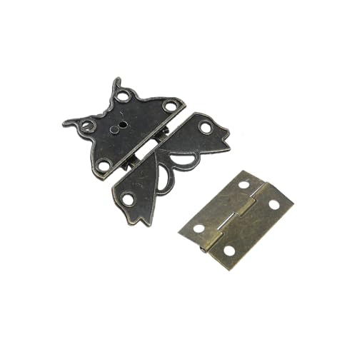Geesatis Retro Jewelry Box Hinges and Latches Hardware Kit,Antique Cabinet Furniture Hinges Hasp Clasp,Bronze(18Pcs) - style: B