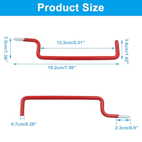 10 Pcs Screw in Ladder Hook Red Screw-in Garage Hooks 19.2cm/7.56" Wall Mounted Hooks for Hanging Ropes, Ladder, and Folding Chair - color: Red