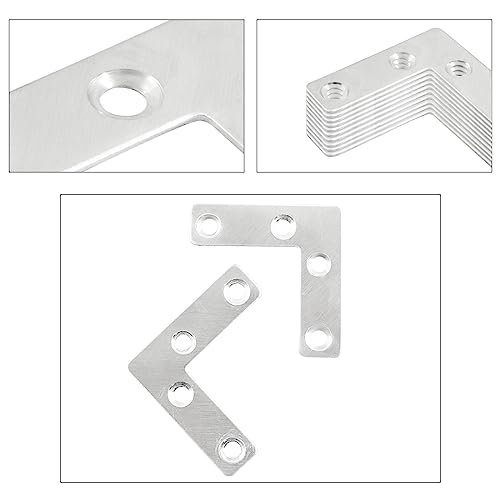 Hordion 10Pcs 2 x 2 Inch L Bracket Corner Brace (50 X 50mm), Stainless Steel Flat Corner Bracket Heavy Duty, Metal L Shaped Support Brace, Right Angle Repair Plates with Screws - size: 2" x 2" (Silver), style: L-Shape