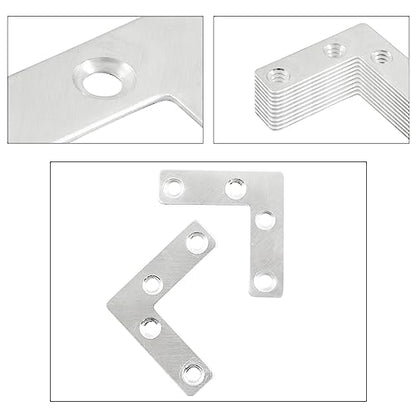 Hordion 10Pcs 2 x 2 Inch L Bracket Corner Brace (50 X 50mm), Stainless Steel Flat Corner Bracket Heavy Duty, Metal L Shaped Support Brace, Right Angle Repair Plates with Screws - size: 2" x 2" (Silver), style: L-Shape