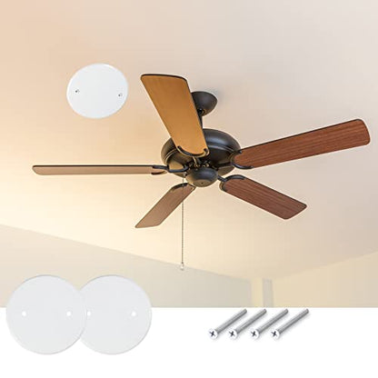 4 Packs 5 Inch Ceiling Cover Plate Metal Flat Round Electrical Cover Blank Circle Wall Plate with Screws Ceiling Fan Switch Cap, Holes Are Spaced 3.5 Inches, White (For 4 inch Electrical Box) - size: 5-inch,For 4 inch Electrical Box