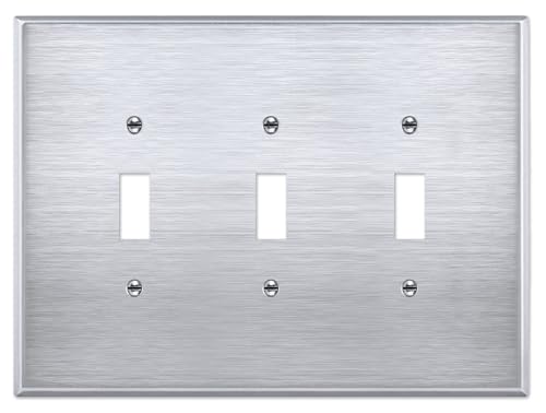 OVERSIZED 3 Gang Toggle Stainless Steel Light Switch Cover - Jumbo Three Gang Toggle Metal Wall Plate for Toggle Switches, 430 Stainless Steel - Satin finish, UL Listed, Made in USA, 5.5 x 7.5 Inches - color: 3 Gang Toggle