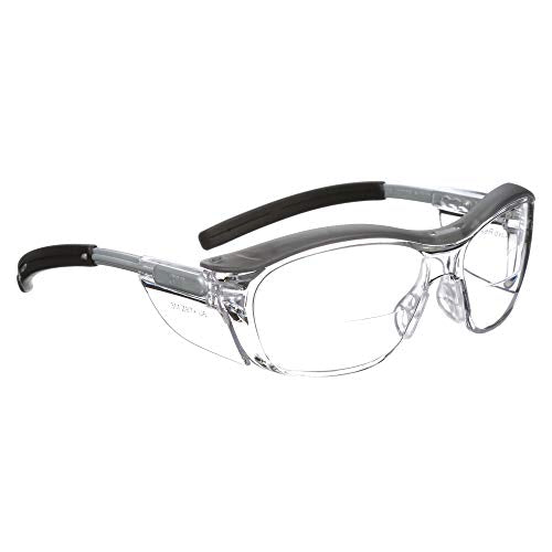 3M Safety Glasses with Readers, Nuvo Readers, +2.0 Diopter, Pack of 1, ANSI Z87, Clear Lens, Gray Frame, Soft Nose Bridge, Side Shields - color: Clear Lens (+2.0), Gray Frame, size: +2.0 Diopter