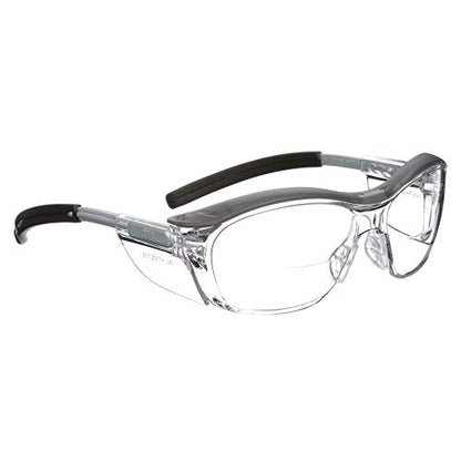 3M Safety Glasses with Readers, Nuvo Readers, +2.0 Diopter, Pack of 1, ANSI Z87, Clear Lens, Gray Frame, Soft Nose Bridge, Side Shields - color: Clear Lens (+2.0), Gray Frame, size: +2.0 Diopter
