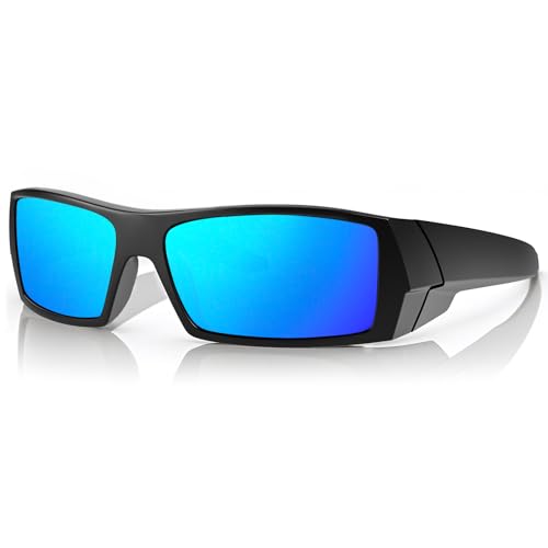 WISTON Z87 Sunglasses Wrap Around Sunglasses for Men Rectangular Safety Glasses UV400 for Sport Working 8231 - color: Matte Black/Ice Blue