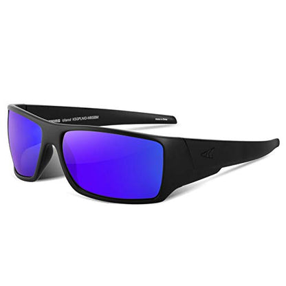 KastKing Iditarod Polarized Sport Sunglasses,PuriVex Protective Lens Coating Fishing Sunglasses For Driving Cycling Running - color: B: Matte Black Frame, Blue Mirror