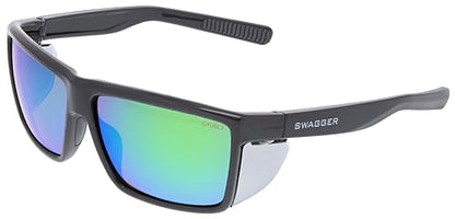 MCR Safety SR22BG Swagger SR2 Series Safety Glasses with Thermo Plastic Rubber Nose Pads and Detachable Side Shields, Charcoal Frame, Green Mirror Lens - color: Charcoal Frame (Green Mirror Lens)