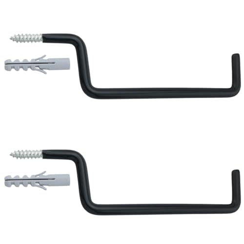 2PCS Black Heavy Duty Storage Hooks 2 Expansion Tubes Tool Organiser Screw in Ladder Hooks Hanging Bike Rack Organiser for Ladders Folding Chairs Rope Storage Length 1.97 inches