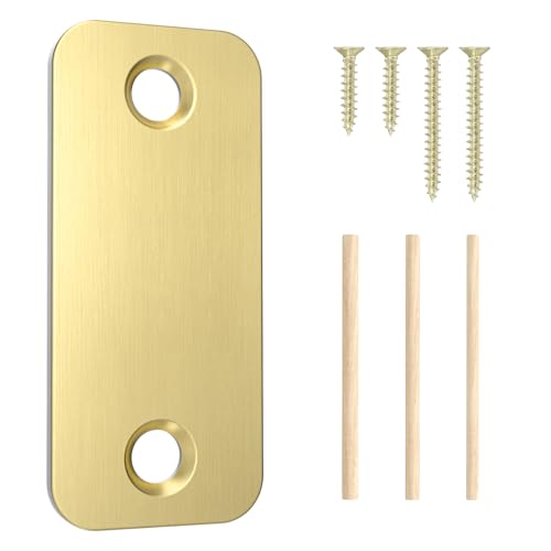 1" x 2-1/4" Door Hole Cover Plate, Stainless Steel Door Strike Filler Plate, Satin Gold Deadbolt Cover Plate with Wood Dowel Strips (1 Pack) - color: Satin Gold, size: 1 Pack