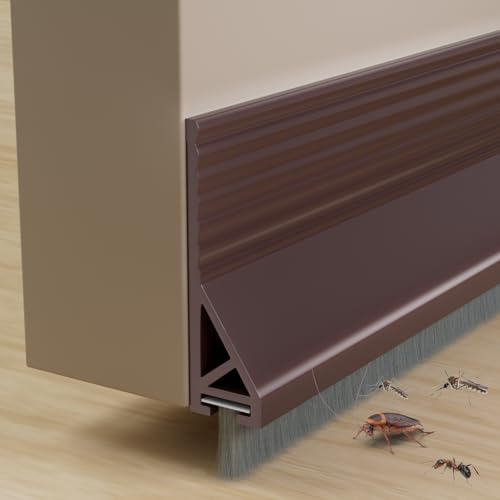 39" Door Sweep for Bottom of Door with Brush,Silicone Under Door Draft Stopper Reduce Noise,Adhesive Door Gap Filler Bottom for Exterior & Interior Doors Blocker Dust Cold Air,Brown - color: Brown, size: 39in*1 Pack