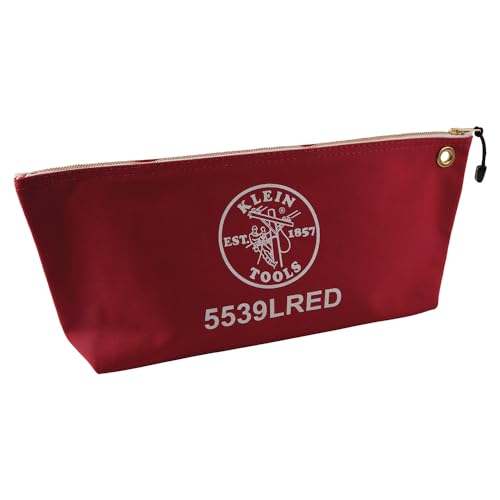 Klein Tools 5539LRED Zipper Bag, Large 16-Inch Canvas Tool Pouch for Tool Storage with Brass Zipper, and Grommet for Hanging, Red - color: Red, size: Large