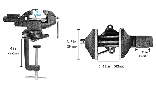 Dual-Purpose Combined Bench Vise or Table Vise, multifunctional jaw, Universal Rotate 360° Work Clamp-On Visewith Quick Adjustment, 3.3" black - size: 3.3" black