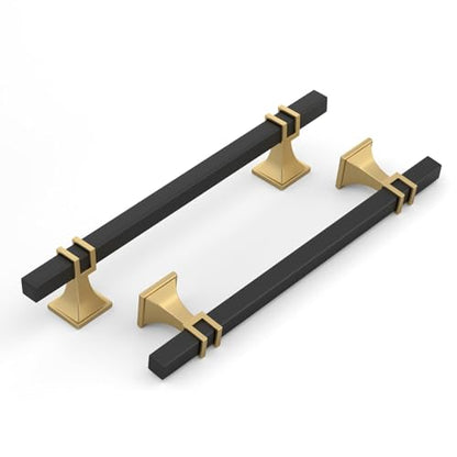 Haliwu 6 Pack 6-1/4 Inch Black and Gold Cabinet Pulls Matte Black Drawer Handles Square 2 Tone Hardware for Kitchen Cupboard - color: Black and Matte Gold, size: 160mm(6-1/4 inch)