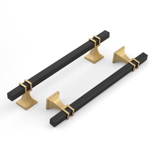 Haliwu 6 Pack 6-1/4 Inch Black and Gold Cabinet Pulls Matte Black Drawer Handles Square 2 Tone Hardware for Kitchen Cupboard - color: Black and Matte Gold, size: 160mm(6-1/4 inch)