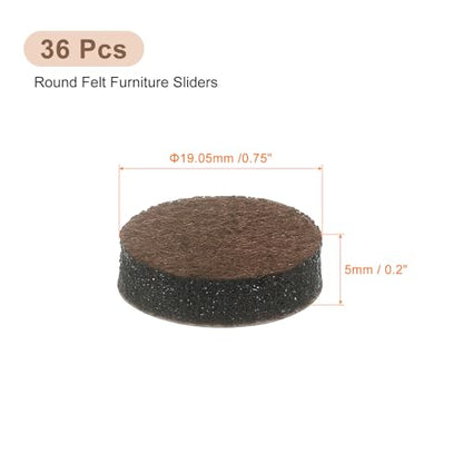 uxcell Furniture Pads, 36Pcs 0.75" - Round Self Adhesive Felt Furniture Pads, Floor Protectors for Furniture Feet Chairs Legs Hardwood Floors (Brown) - size: 0.75"