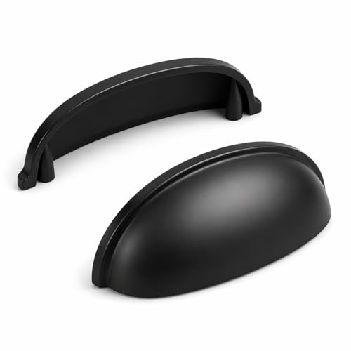 HOMOTEK 10 Pack Drawer Bin Cup Pulls Dresser Pulls for Cabinets Matte Black - 3 Inch Hole Centers Furniture Handles,Kitchen Cabinet Hardware - color: Matte Black, size: 10 Pack