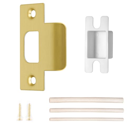 T-Shape Satin Brass Door Strike Plate for Door Frame Repair Kit, 2-1/8'' Hole Spacing, 1 Pack - color: Satin Brass