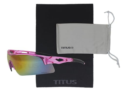 TITUS G20 All Sport Safety Glasses Shooting Eyewear Motorcycle Protection ANSI Z87+ Compliant - color: Pink Frame - Full Spectrum Mirror Lens - With Pouch
