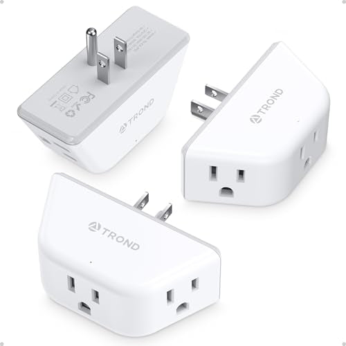 TROND Outlet Extender 3 Pack - Multi Plug Wall Outlet, 3-Prong Grounded Wall Splitter, 3 Way Angled Plug Adapter, Cruise Ship Essentials, ETL Listed, Multiple Expander for Bathroom Kitchen, White - color: White, size: 3AC-3 Prong Plug, 3 Pack