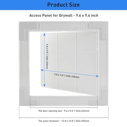 Self-Adhesive Wall Access Panel for Drywall, 9.6 x 9.6 Inch Hole Cover - Heavy-Duty ABS Plastic & Easy Install, Plumbing Wall Panels for Ceiling Bathroom Access Door Hole, White