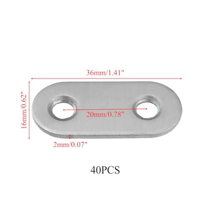 Woogim 40PCS Flat Straight Brace Stainless Steel Flat Plate Straight Brackets Furniture Repair Connecting Plate for Bookshelf, Table and Chair Repair,1.41"*0.62"/36 * 16mm-2 Holes Screws Included