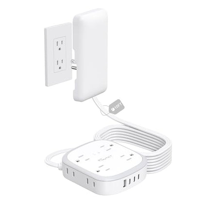 NUTICT Outlet Cover Extension Cord, Flat Plug Power Strip 10ft, 8 Outlets (4-2Pin)& 4 USB Ports (3 USB C), 13A/1625W, 1440J Surge Protector, Wall Mountable, Ideal for Home Improvement, Tight Spaces - size: 10FT (4-2 Prong Outlets)