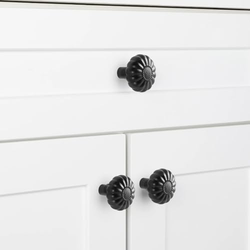 Cabinet Knobs 4 Pack Matte Black Drawer Pulls Kitchen Closet Dresser Cupboard Furniture Bathroom Bedroom Drawers Cabinets Hardware Flower Single Hole Knob Vanity Handles Solid Zinc Alloy Sunflower - color: Alloy Matte Black, size: 4pack