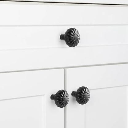 Cabinet Knobs 4 Pack Matte Black Drawer Pulls Kitchen Closet Dresser Cupboard Furniture Bathroom Bedroom Drawers Cabinets Hardware Flower Single Hole Knob Vanity Handles Solid Zinc Alloy Sunflower - color: Alloy Matte Black, size: 4pack