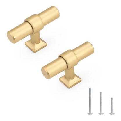 5Pack Single Hole Gold Champagne Cabinet Knobs T Shaped Dold Kitchen Cabinet Knobs Hardware Pull Knob for Cabinets and Drawers 50mm Total Length - color: Champagne Gold, size: Single Hole-2inch Length