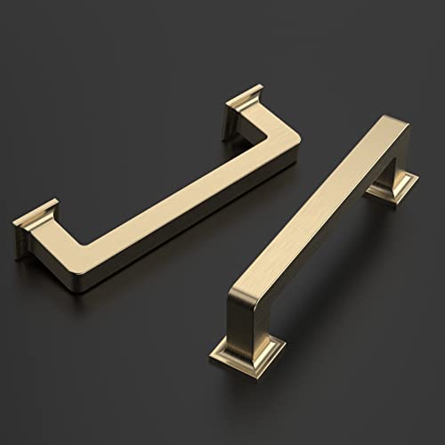 Amerdeco 10 Pack Brushed Brass Cabinet Pulls 3-3/4 Inch(96MM) Hole Centers Kitchen Cabinet Handles Cabinets Hardware Kitchen Handles for Cabinets Cupboard Handles Drawer Pulls ZH0019 - color: Brushed Brass, size: 3.75"/96mm Hole Center