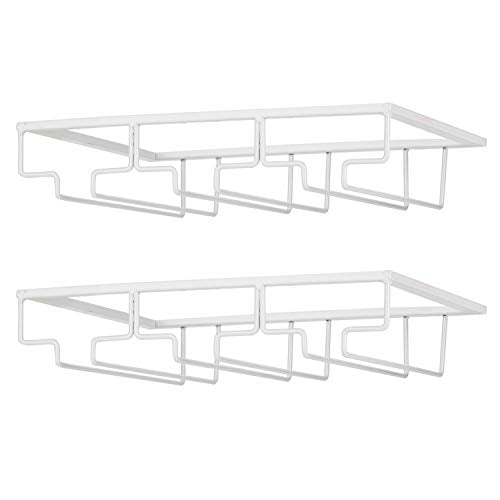 FOMANSH Wine Glass Rack - Under Cabinet Stemware Wine Glass Holder Glasses Storage Hanger 2 Pack Metal Organizer for Bar Kitchen White - color: White, size: 3 Rows 2 Packs