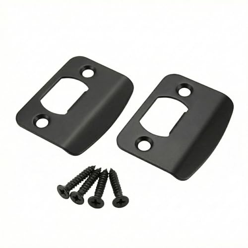 Deadbolt Strike Plate – Round Corner Door Knob Strike Plate, Reinforced Door Lock Reinforcement Plate, Compatible with Standard Deadbolt Latches - 2 Pack (Black, 2-1/4" x 1-7/16") - color: Black, size: 2-1/4" x 1-7/16"