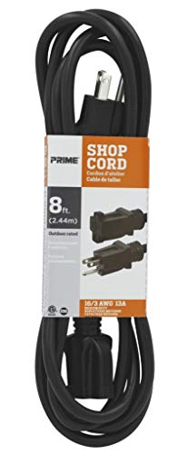 Prime Wire & Cable EC502608 8-Foot 16/3 SJTW Indoor and Outdoor Extension Cord, Black