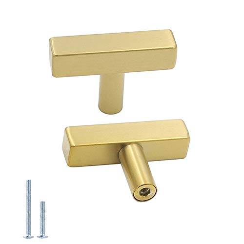 25 Pack Gold Cabinet Knobs Brushed Gold Drawer Knobs T Brass Cabinet Pulls for Kitchen Cupboard & Drawer Hardware - color: Gold, size: Single Hole Center