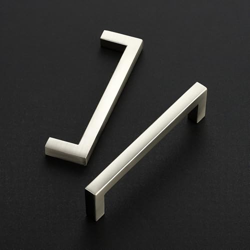 Ravinte 10 Pack Solid 4 Inch Center to Center Slim Square Bar Drawer Handles - Cabinet Hardware Brushed Nickel Pulls for Kitchen and Drawers - size: 4" Hole Center