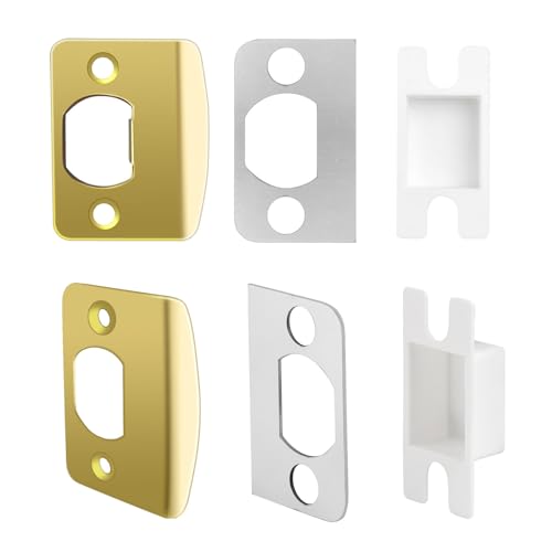Door Latch Restorer Strike Plates, Standard Striker Plates with Backing Sub-Plates and Repair Kits, Strike Opening Reinforcement(Gold, 2 Pack) - color: Gold, size: 2 Pack