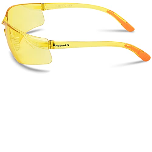 ProtectX Safety Glasses for Men & Women, Safety Sunglasses with Anti-Fog Scratch Resistant Lenses, Non-Slip Grips, ANSI Z87.1 - color: Olympus Amber 2 Pk