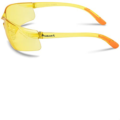 ProtectX Safety Glasses for Men & Women, Safety Sunglasses with Anti-Fog Scratch Resistant Lenses, Non-Slip Grips, ANSI Z87.1 - color: Olympus Amber 2 Pk