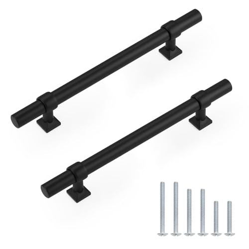 5 Pack Hole Centers 5 inch Matte Black Cabinet Handles, Stainless Steel Kitchen Cabinet Pulls, T Bar Hareware Pull Handle for Drawers Dressers Cabinets - color: Black, size: Hole Centers: 5inch